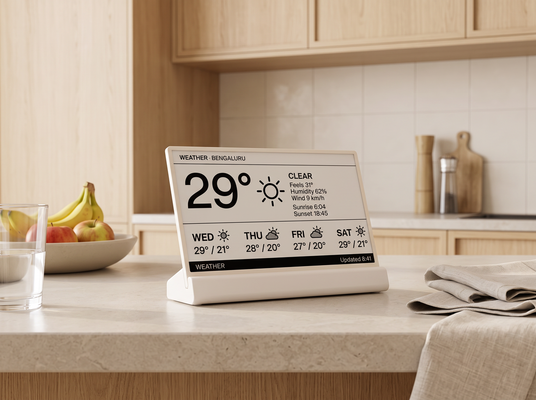 Niblet Paper showing detailed weather in a bright kitchen
