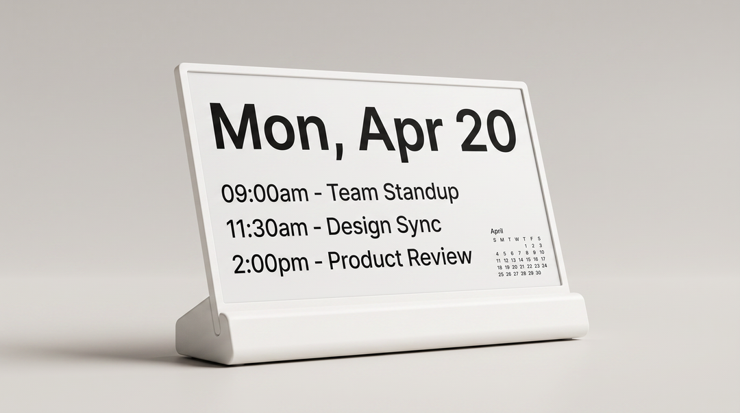Niblet Paper white e-paper display concept showing a daily calendar