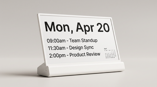 Niblet Paper white e-paper display concept showing a daily calendar