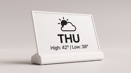 Niblet Paper white e-paper display concept showing the weather