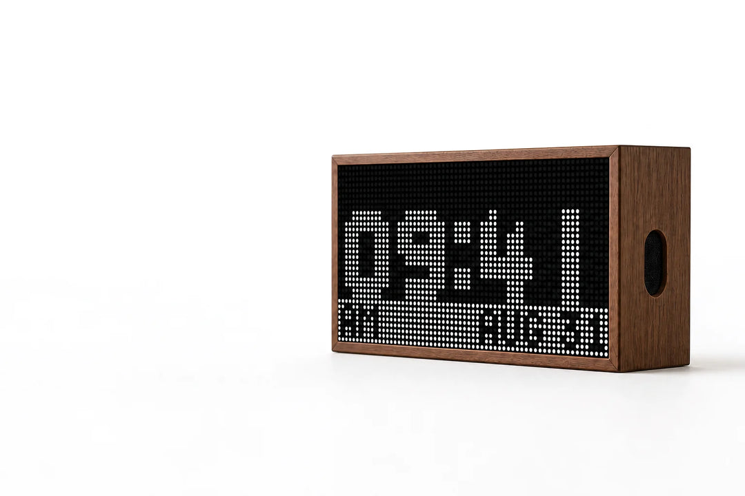 Niblet Pixel Display in its walnut frame